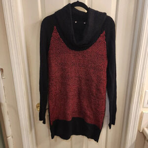 Sweater dress/tunic with cowl neck red/black size lg